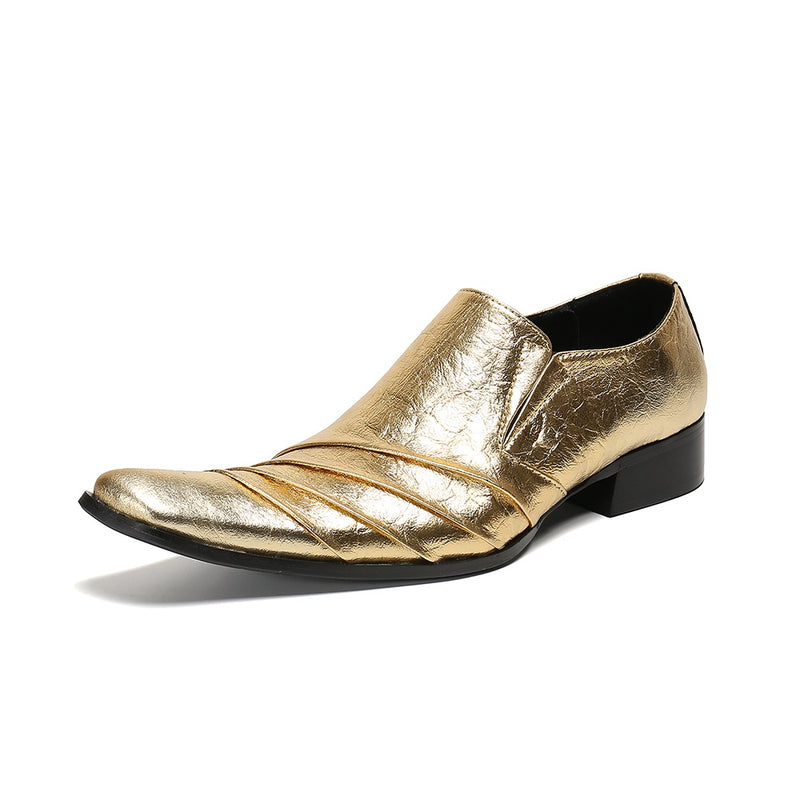 Gold Fold Texture Loafers for Men Slip On Style Ge