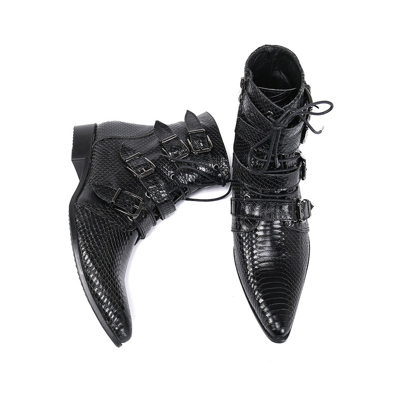 Ankle Boots for Men Genuine Leather Multi Buckle &