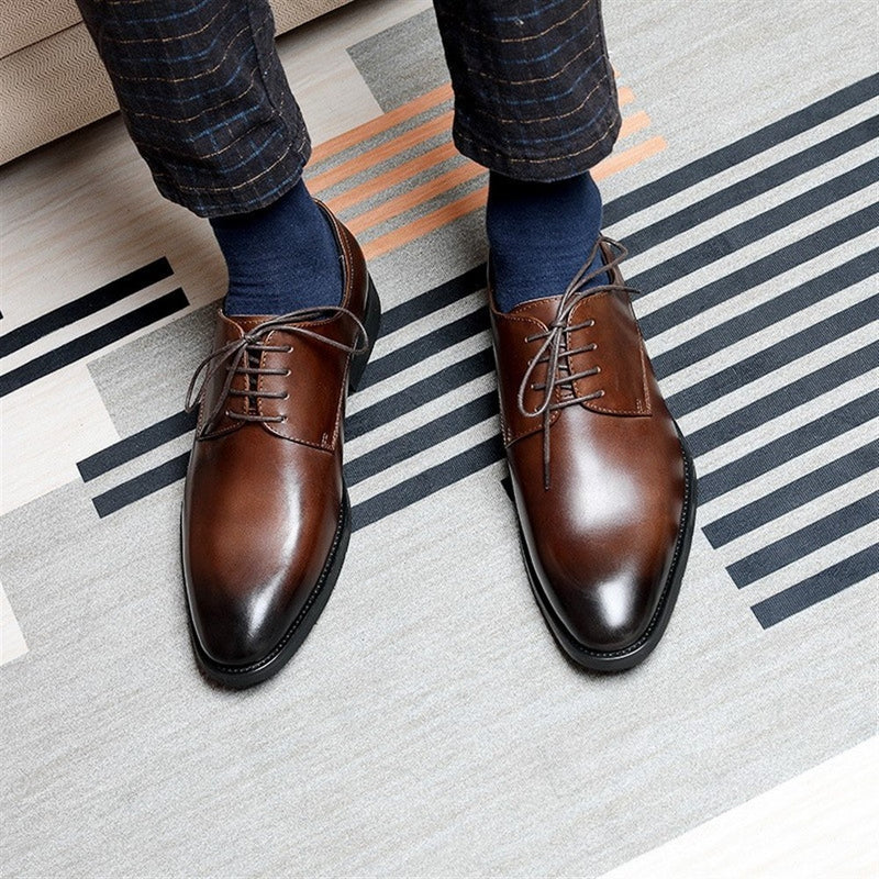 Burnished Pointed Toe Derby Oxford Shoes for Men F
