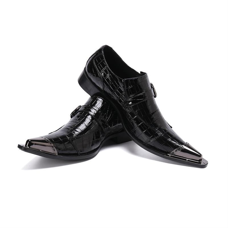 Mens Genuine Leather Metal Pointed Toe Monk Strap 