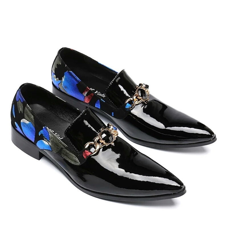 Genuine Patent Leather Loafer For Men Gold Buckle 