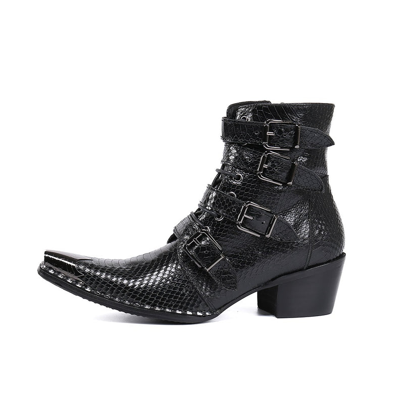 Ankle Boots for Men Genuine Leather Multi Buckle &
