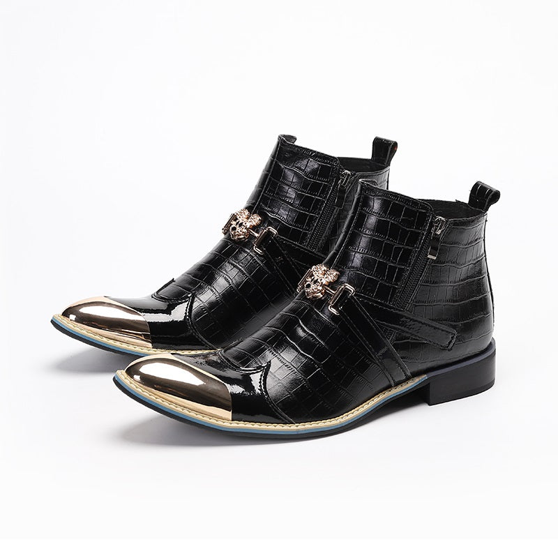 Ankle Punk Boots for Men Metal Toe Checkered Patte