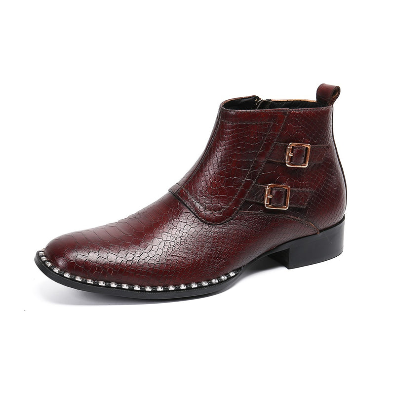 Ankle Boots for Men Genuine Leather Buckle Decor S