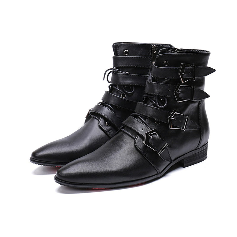 Men's Ankle Boots Genuine Leather Multi Buckles & 