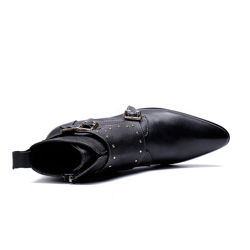 Men's Fashion Ankle Boots Leather with Rivet & Buc
