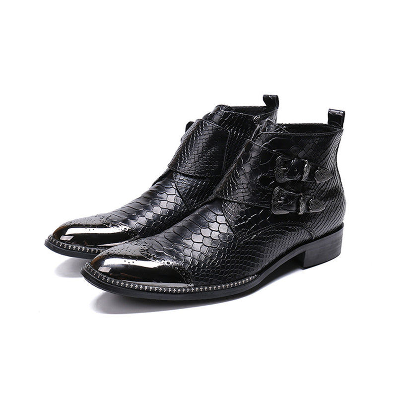 Men's Fashion Ankle Boot Casual Retro Snakeskin Te