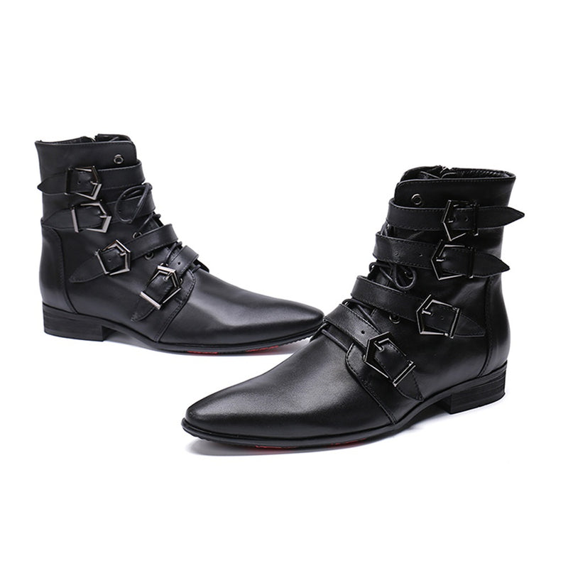 Men's Ankle Boots Genuine Leather Multi Buckles & 