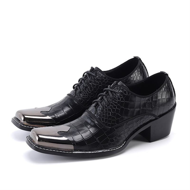 Men Lace up High Heel Metal Square Toe Low Top Che