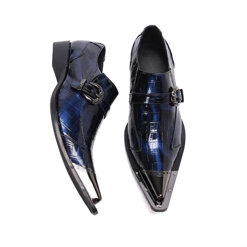 Mens Genuine Leather Metal Pointed Toe Monk Strap 