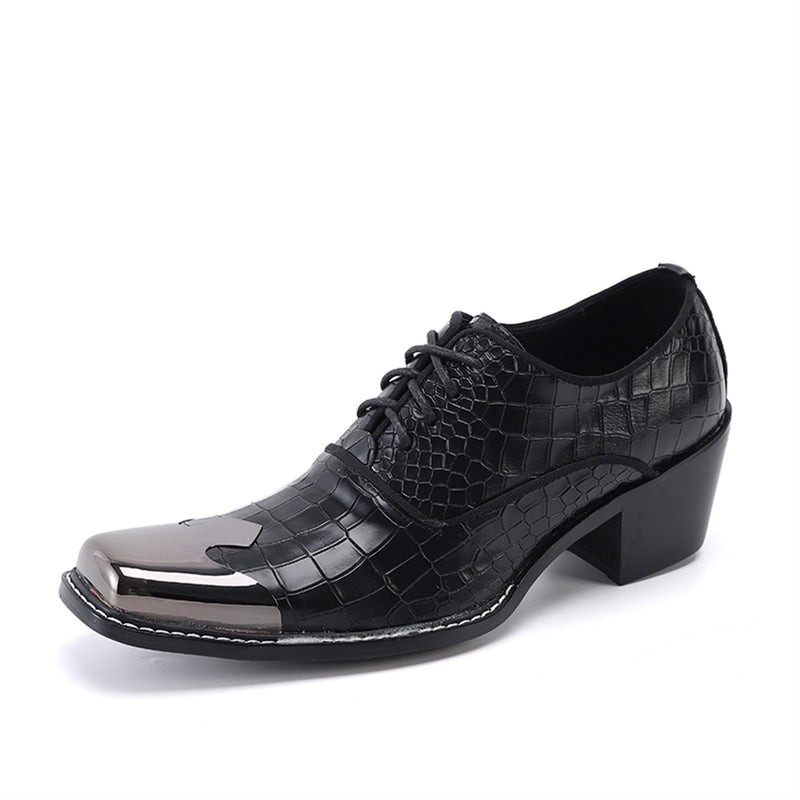 Men Lace up High Heel Metal Square Toe Low Top Che