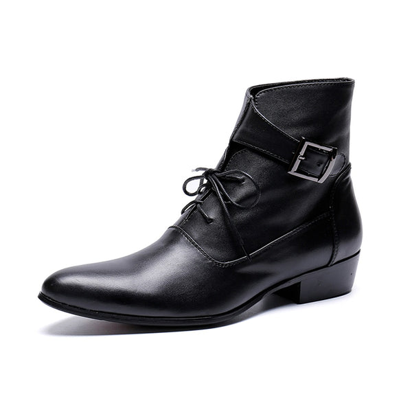 Men's Oxford Ankle Boot Leather Metal Buckle Decor