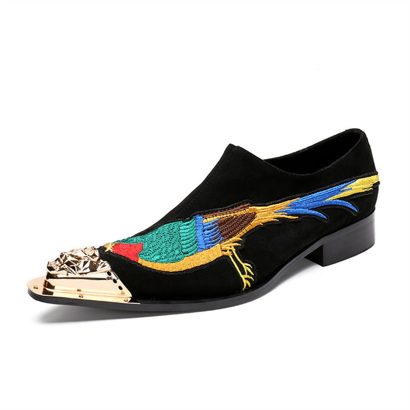 Men's Oxford Shoes Colorful Bird Embroidery