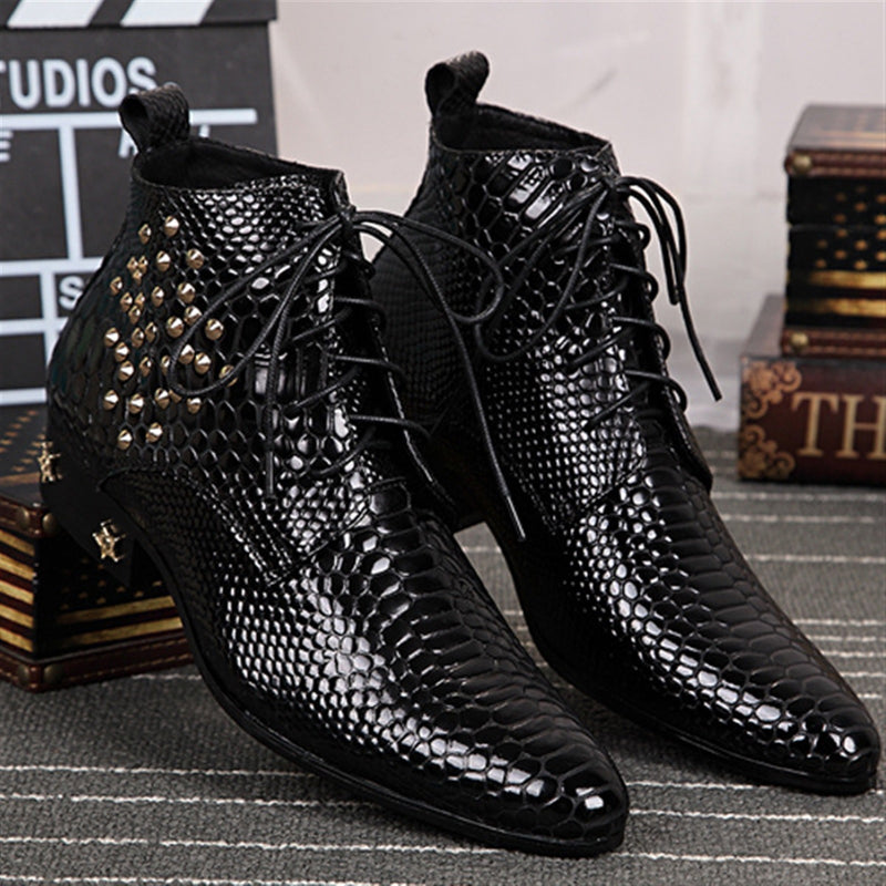 Novelty Men Boots Snakeskin Textrue Lace up Party 