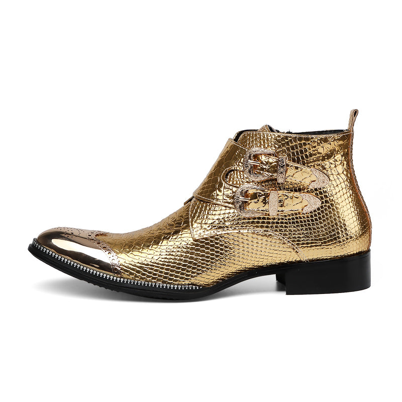 Men's Fashion Ankle Boot Casual Retro Snakeskin Te