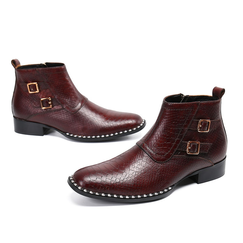 Ankle Boots for Men Genuine Leather Buckle Decor S