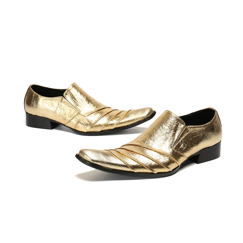 Gold Fold Texture Loafers for Men Slip On Style Ge